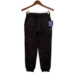 Champion Girls Jogger Sweat Pants NEW sz M Black Rainbow Dots Gothic Colorful
